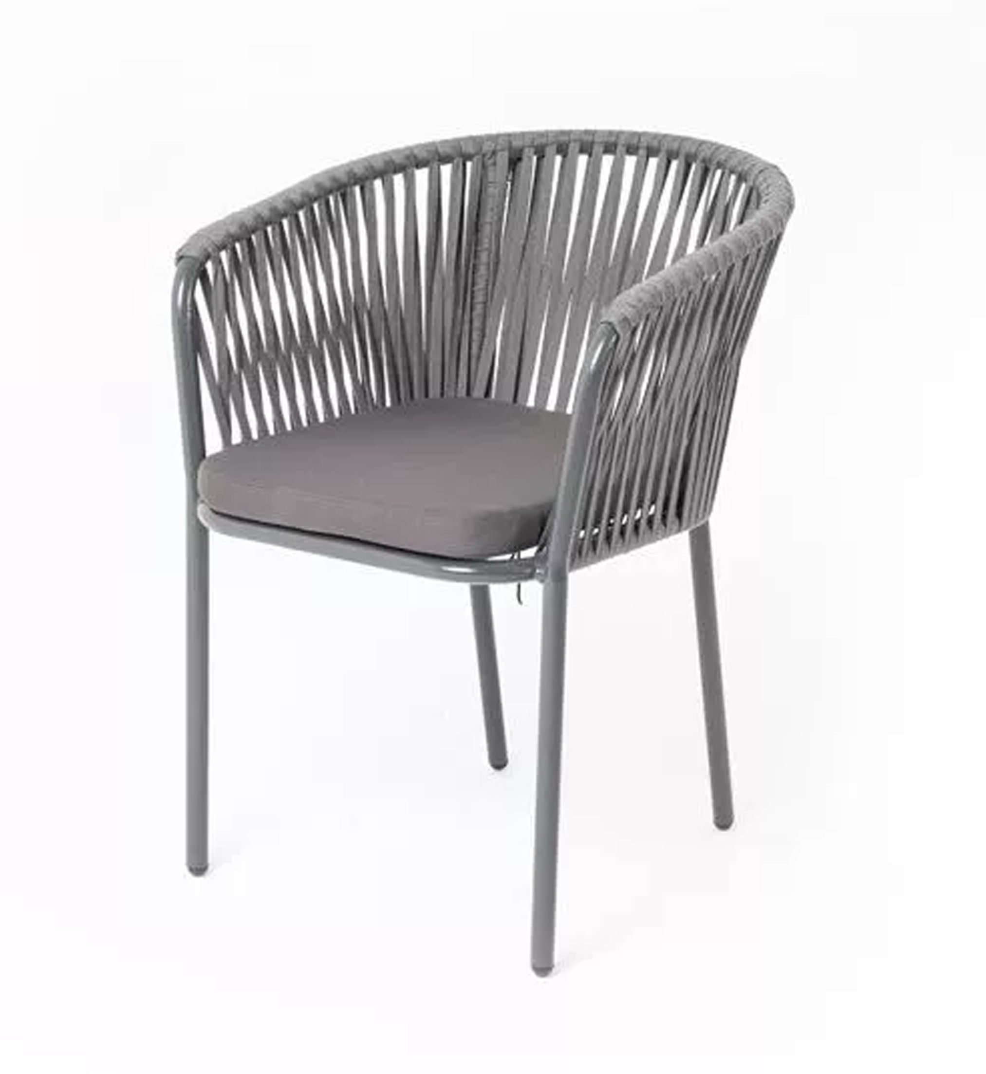 "Бордо" плетеный стул из роупа, каркас стальной серый, роуп серый, ткань серая