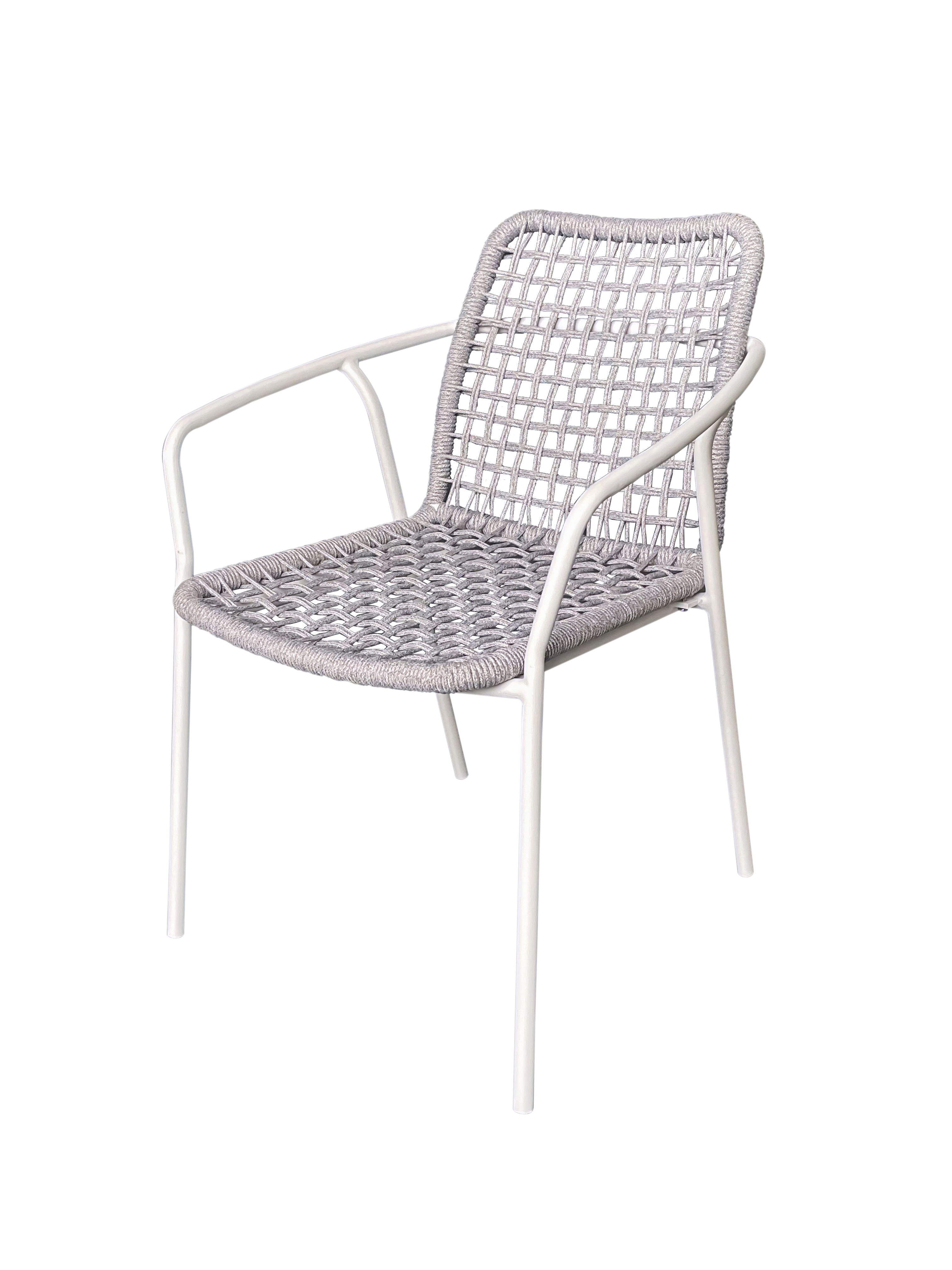 "Тунис" стул плетенный из роупа, каркас алюминиевый белый, цвет серый