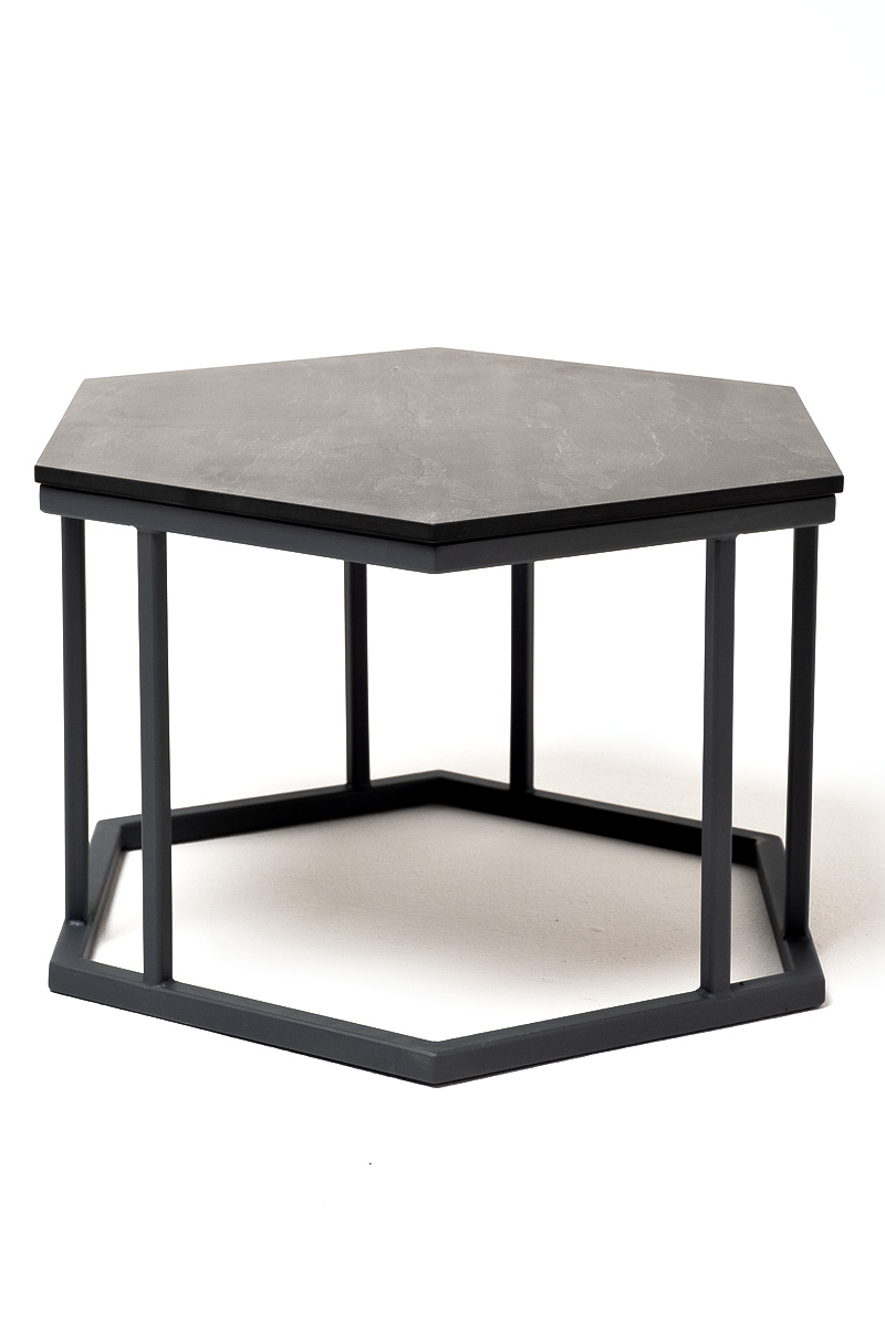 "Женева" интерьерный стол из HPL шестиугольный, D50, H35, цвет "серый гранит"