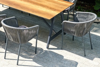 "Бордо" стул плетеный из роупа, каркас алюминий темно-серый (RAL7024) шагрень, роуп серый 15мм, ткань серая