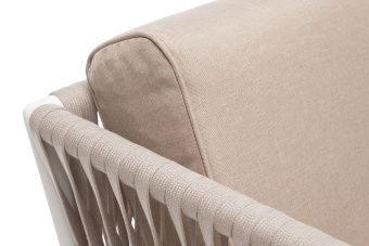"Касабланка" диван 2-местный плетеный из роупа, каркас алюминий белый муар, роуп бежевый 20мм, ткань бежевая 035