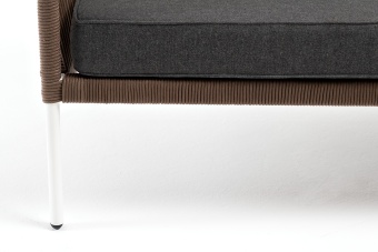 "Канны" диван 2-местный плетеный из роупа, каркас алюминий белый, роуп коричневый круглый, ткань серая
