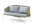 "Милан" диван 2-местный плетеный из роупа, каркас алюминий светло-серый (RAL7035) шагрень, роуп салатовый меланж круглый, ткань светло-серая