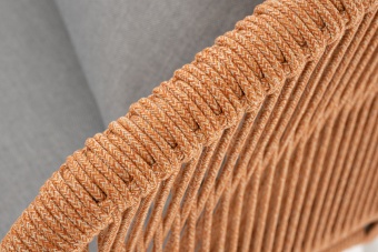 "Милан" диван 2-местный плетеный из роупа, каркас алюминий светло-серый (RAL7035) шагрень, роуп оранжевый меланж круглый, ткань светло-серая