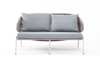 "Милан" диван 2-местный плетеный из роупа, каркас алюминий темно-серый (RAL7024) муар, роуп темно-серый круглый, ткань темно-серая 019