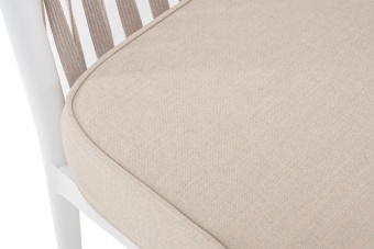"Касабланка" кресло плетеное из роупа, каркас алюминий белый, роуп бежевый 20мм, ткань бежевая