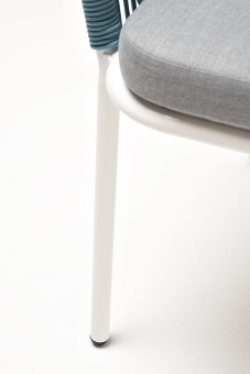 "Марсель" стул плетеный из роупа, каркас алюминий светло-серый (RAL7035) шагрень, роуп бирюзовый круглый, ткань светло-серая