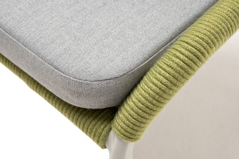 "Милан" стул плетеный из роупа, каркас алюминий светло-серый (RAL7035) шагрень, роуп салатовый круглый, ткань светло-серая