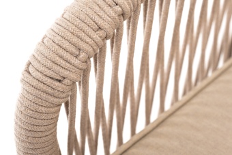 "Канны" кресло плетеное из роупа, основание дуб, роуп бежевый круглый, ткань бежевая