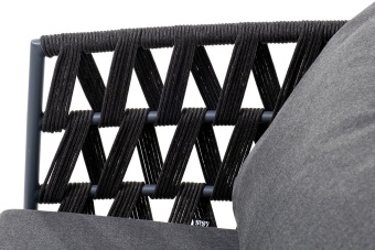 "Диего" кресло плетеное из роупа, каркас алюминий светло-серый (RAL7035) шагрень, роуп бирюзовый круглый, ткань светло-серая