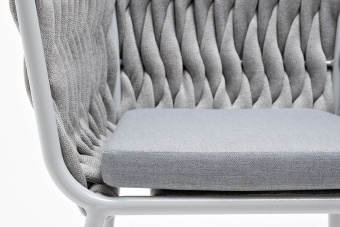 "Монако" стул из роупа, каркас алюминиевый светло-серый, роуп светло-серый, ткань светло-серая