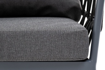"Диего" кресло плетеное из роупа, каркас алюминий светло-серый (RAL7035) шагрень, роуп салатовый меланж круглый, ткань светло-серая