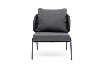 "Милан" кресло плетеное из роупа, каркас алюминий темно-серый (RAL7024) муар, роуп темно-серый круглый, ткань темно-серая 027