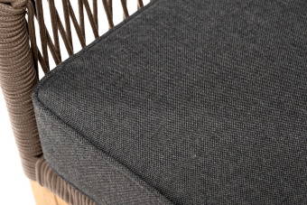 "Канны" кресло плетеное из роупа, основание дуб, роуп коричневый круглый, ткань темно-серая