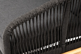 "Канны" диван плетеный из роупа 3-местный, основание дуб, роуп темно-серый, ткань темно-серая