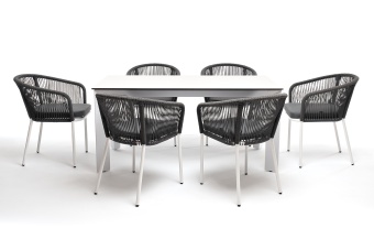 "Венето" обеденная группа на 6 персон со стульями "Марсель", каркас белый, роуп серый