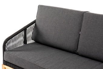 "Канны" диван плетеный из роупа 3-местный, основание дуб, роуп темно-серый, ткань темно-серая