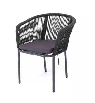 "Марсель" стул плетеный из роупа, каркас алюминий темно-серый (RAL7024) шагрень, роуп темно-серый круглый, ткань Savana grafit