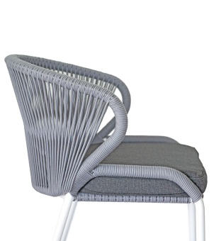 "Милан" стул плетеный из роупа, каркас алюминий белый шагрень, роуп светло-серый круглый, ткань светло-серая