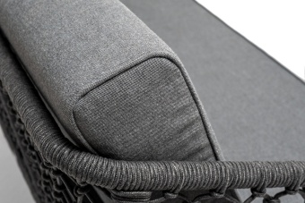 "Канны" диван 2-местный плетеный из роупа (узелки), каркас алюминий темно-серый (RAL7024) муар, роуп темно-серый круглый, ткань Savana grafit