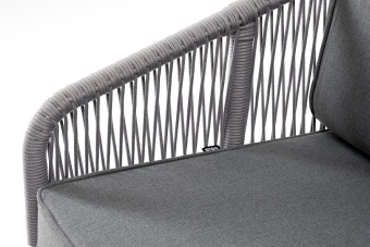 "Канны" диван 2-местный плетеный из роупа, каркас алюминий белый шагрень, роуп светло-серый круглый, ткань Neo ash