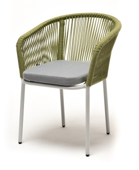 "Марсель" стул плетеный из роупа, каркас алюминий светло-серый (RAL7035) шагрень, роуп салатовый круглый, ткань светло-серая