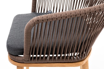 "Марсель" стул плетеный из роупа, основание дуб, роуп коричневый круглый, ткань темно-серая