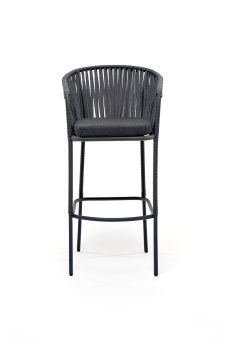 "Бордо" стул барный плетеный из роупа, каркас из стали серый (RAL7022) муар, роуп серый 15мм, ткань серая