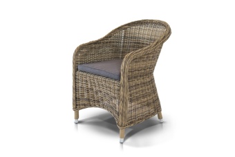 "Равенна" плетеное кресло из искусственного ротанга, цвет соломенный с серой подушкой