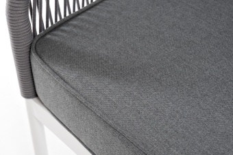 "Канны" диван 3-местный плетеный из роупа, каркас алюминий белый шагрень, роуп светло-серый круглый, ткань серая