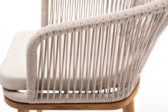 "Марсель" стул плетеный из роупа, основание дуб, роуп бежевый круглый, ткань бежевая