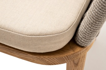 "Марсель" стул плетеный из роупа, основание дуб, роуп серый меланж круглый, ткань бежевая