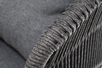 "Милан" кресло плетеное из роупа, каркас алюминий темно-серый (RAL7024), роуп темно-серый круглый, ткань темно-серая