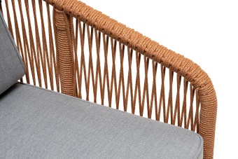"Канны" кресло плетеное из роупа, каркас алюминий светло-серый (RAL7035) шагрень, роуп оранжевый меланж круглый, ткань светло-серая