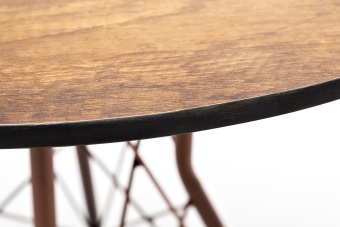 "Конте" интерьерный стол из HPL круглый Ø70см, цвет "дуб", подстолье медь