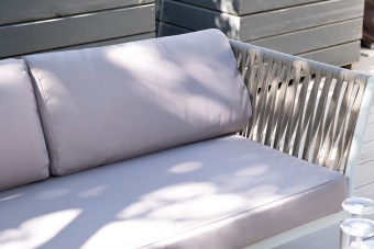 "Касабланка" диван модульный плетеный из роупа, каркас алюминий, роуп бежевый 20мм, ткань Neo ash 