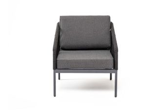 "Канны" кресло плетеное из роупа, каркас алюминий темно-серый (RAL7024) шагрень, роуп темно-серый круглый, ткань темно-серая 019