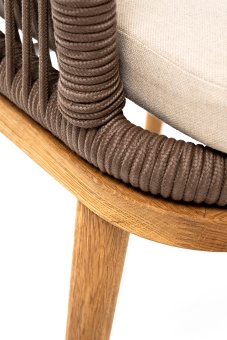 "Марсель" стул плетеный из роупа, основание дуб, роуп коричневый круглый, ткань бежевая