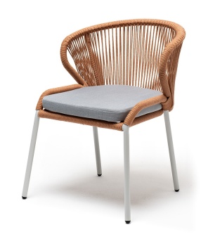 "Милан" стул плетеный из роупа, каркас алюминий светло-серый (RAL7035) шагрень, роуп оранжевый меланж круглый, ткань светло-серая