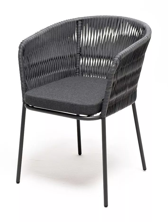 "Бордо" стул плетеный из роупа (колос), каркас алюминий темно-серый (RAL7024) муар, роуп серый 15мм, ткань темно-серая 027