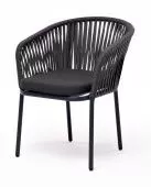 "Бордо" стул плетеный из роупа, каркас алюминий темно-серый (RAL7024) муар, роуп серый 15мм, ткань темно-серая 027
