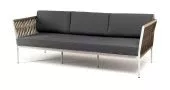"Касабланка" диван 3-местный плетеный из роупа, каркас алюминий светло-серый (RAL7035) муар, роуп серо-коричневый 23мм, ткань серая 017