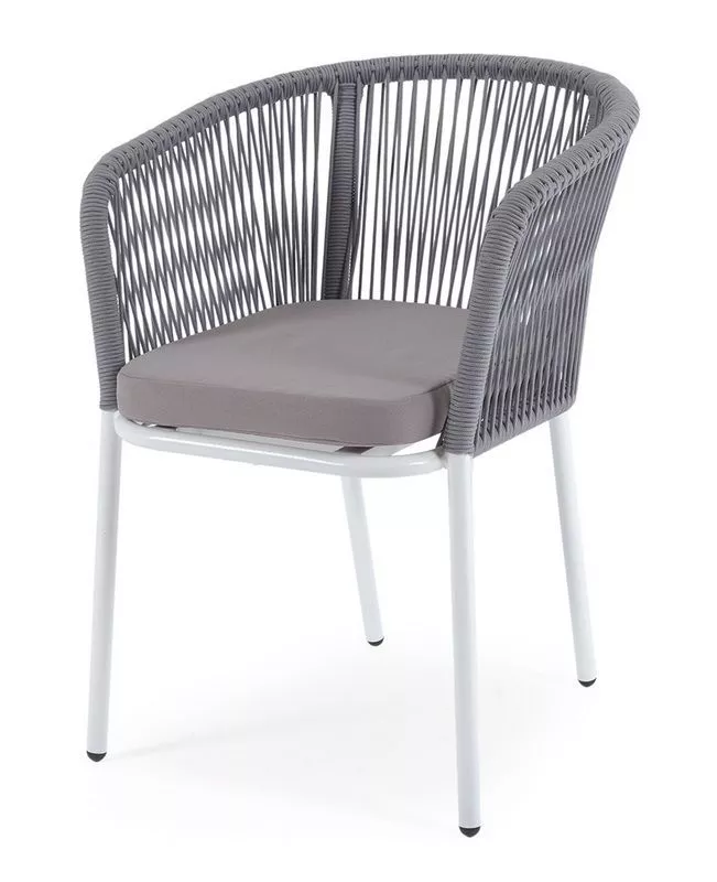 "Марсель" стул плетеный из роупа, каркас алюминий светло-серый (RAL7035) шагрень, роуп светло-серый круглый, ткань Neo ash
